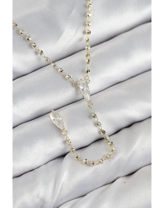 Pirinç Zirkon Taşlı Gold Renk Kadın Y Kolye