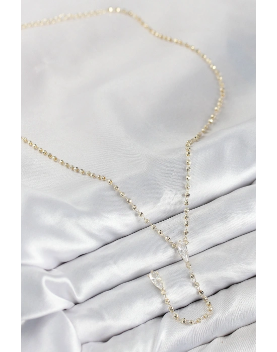 Pirinç Zirkon Taşlı Gold Renk Kadın Y Kolye