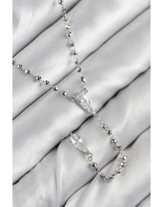 Pirinç Zirkon Taşlı Gümüş Renk Kadın Y Kolye