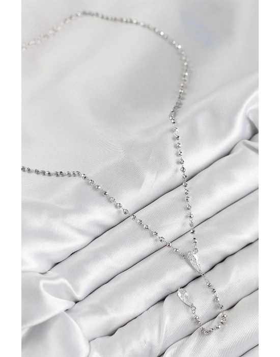 Pirinç Zirkon Taşlı Gümüş Renk Kadın Y Kolye