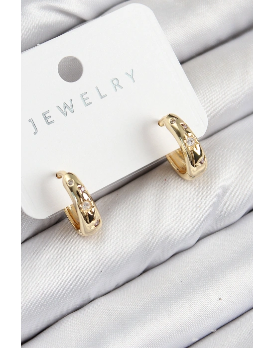 Pirinç Zirkon Taşlı Halka Model Gold Renk Kadın Küpe