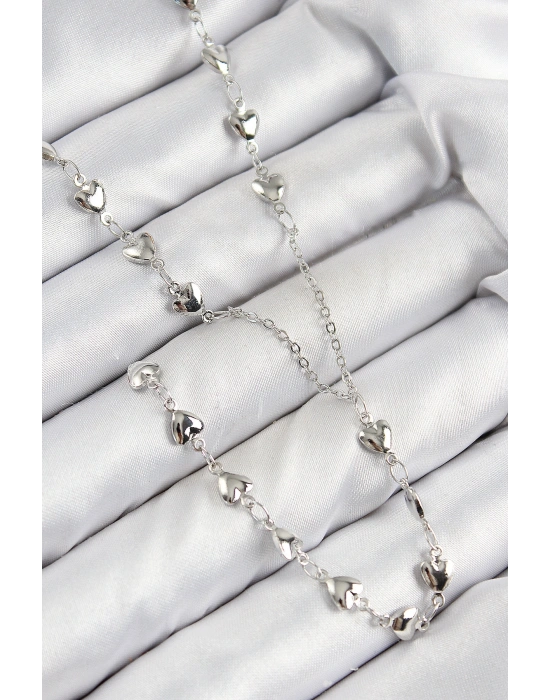 Pirinç Zirkon Taşlı Kalp Model Gümüş Renk Y Kolye