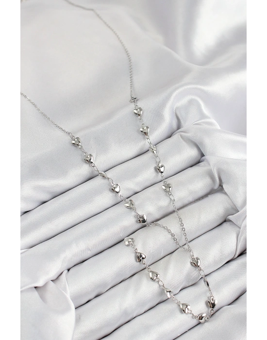 Pirinç Zirkon Taşlı Kalp Model Gümüş Renk Y Kolye