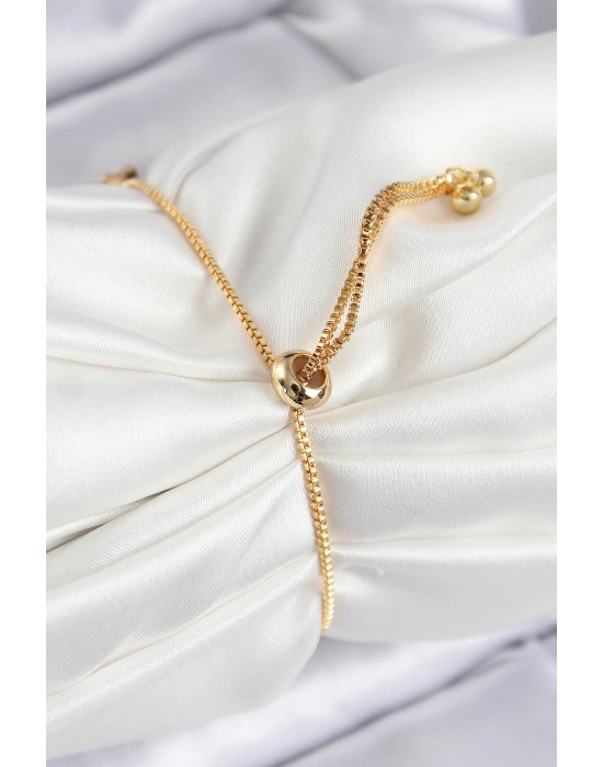 Pirinç Zirkon Taşlı Kare Model Gold Renk Asansörlü Kadın Bileklik