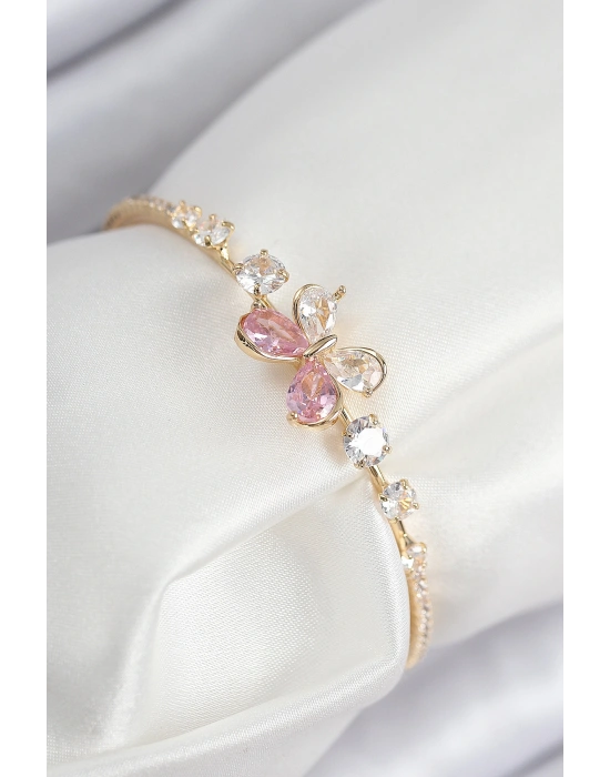 Pirinç Zirkon Taşlı Kelebek Model Gold Renk Kadın Bileklik