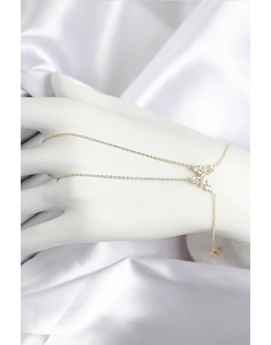 Pirinç Zirkon Taşlı Kelebek Model Gold Renk Şahmeran