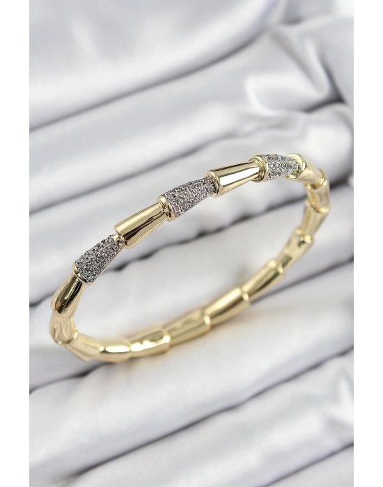 Pirinç Zirkon Taşlı Kemik Model Gold Renk Vip Kadın Bileklik