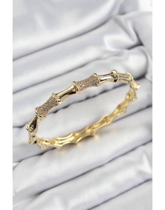 Pirinç Zirkon Taşlı Kemik Model Gold Renk Vip Kadın Bileklik