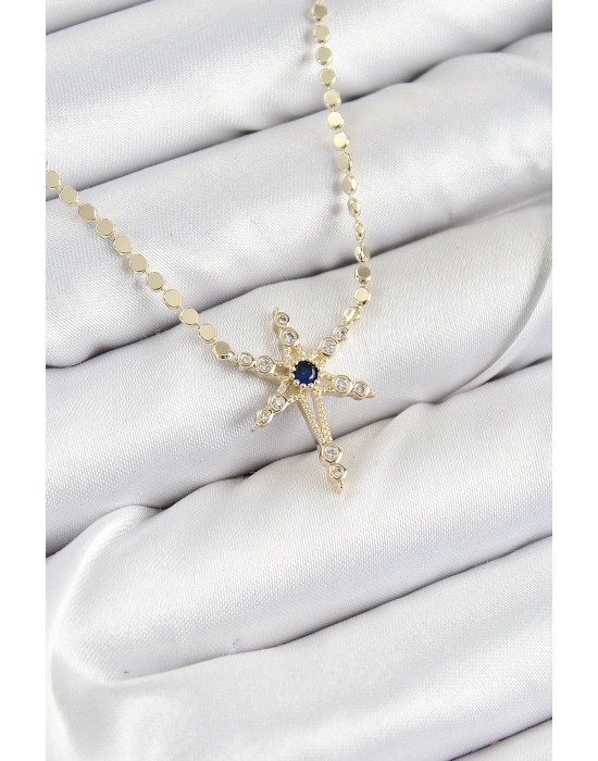 Pirinç Zirkon Taşlı Kutup Yıldızı Model Ezme Zincir Gold Renk Kadın Kolye