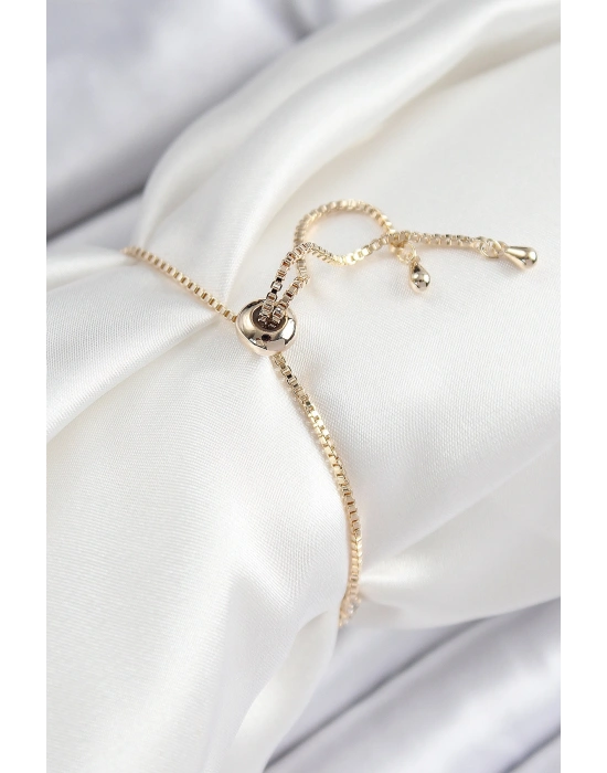 Pirinç Zirkon Taşlı Kutup Yıldızı Model Gold Renk Asansörlü Kadın Bileklik