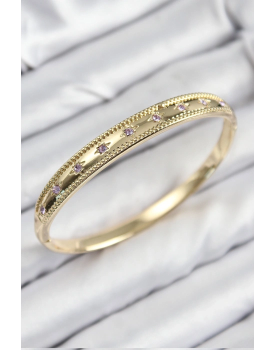 Pirinç Zirkon Taşlı Kutup Yıldızı Model Gold Renk Kadın Kelepçe