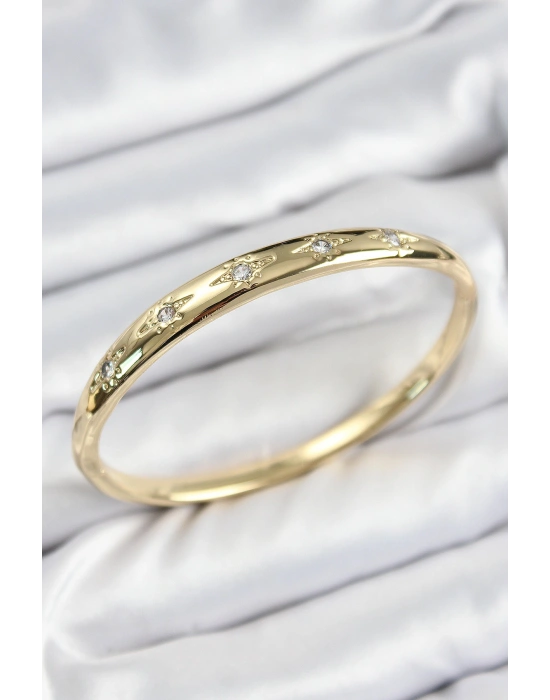 Pirinç Zirkon Taşlı Kutup Yıldızı Model Gold Renk Kadın Kelepçe