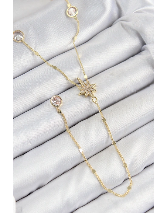 Pirinç Zirkon Taşlı Kutup Yıldızı Model Gold Renk Y Kolye