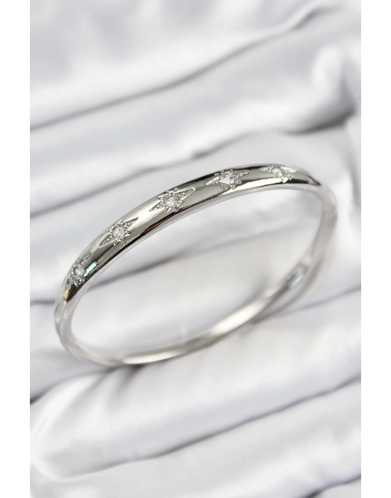 Pirinç Zirkon Taşlı Kutup Yıldızı Model Gümüş Renk Kadın Kelepçe