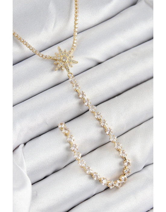 Pirinç Zirkon Taşlı Kutup Yıldızı Model Gümüş Renk Y Kolye