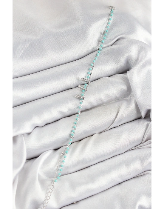 Pirinç Zirkon Taşlı Mavi Boncuklu Model Gümüş Renk Kadın Bileklik