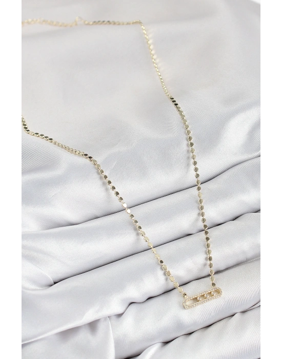 Pirinç Zirkon Taşlı Messika Model Ezme Zincir Gold Renk Kadın Kolye