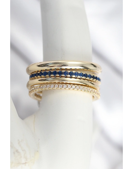 Pirinç Zirkon Taşlı Mix Renk 3Lü Kadın Yüzük