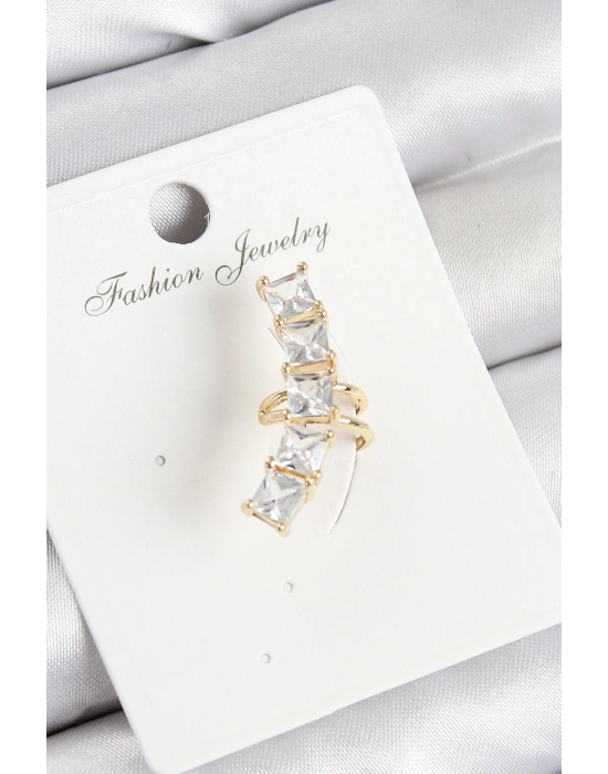 Pirinç Zirkon Taşlı Model Gold Renk Sağ Kıkırdak Küpe