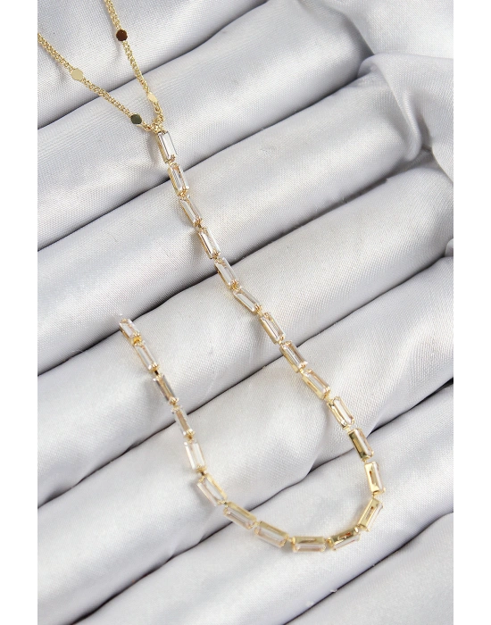 Pirinç Zirkon Taşlı Model Gold Renk Y Kolye