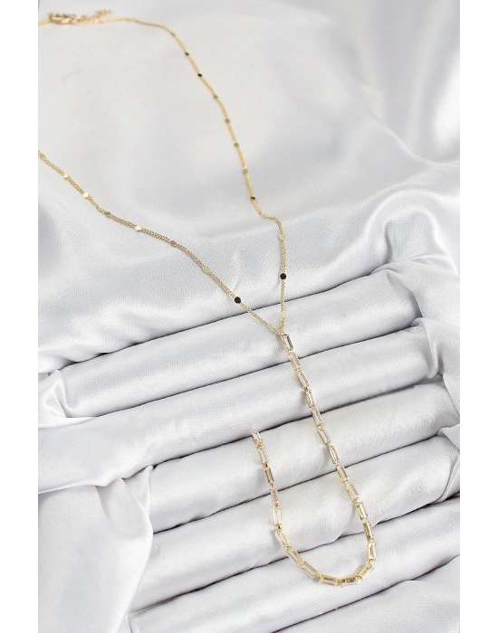 Pirinç Zirkon Taşlı Model Gold Renk Y Kolye