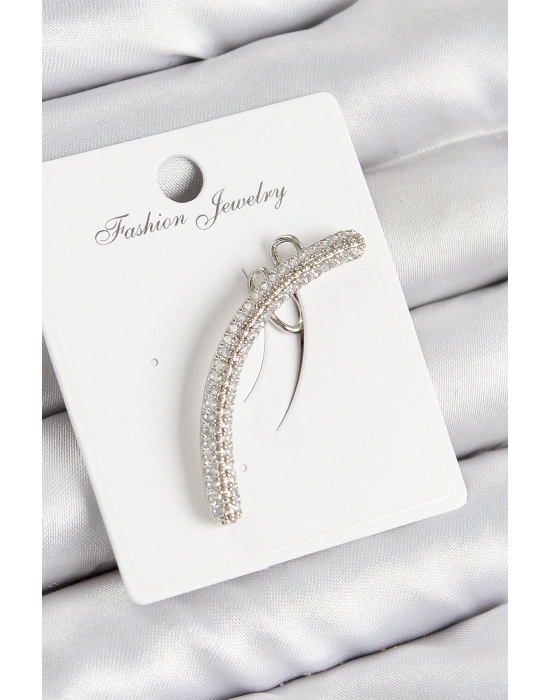 Pirinç Zirkon Taşlı Model Gümüş Renk Sağ Kıkırdak Küpe