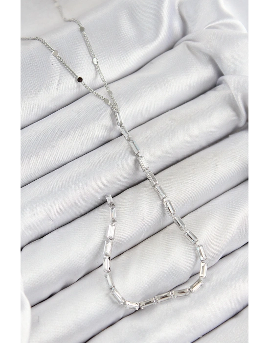 Pirinç Zirkon Taşlı Model Gümüş Renk Y Kolye