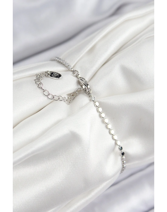 Pirinç Zirkon Taşlı Nazar Model Ezme Zincir Gümüş Renk Kadın Bileklik