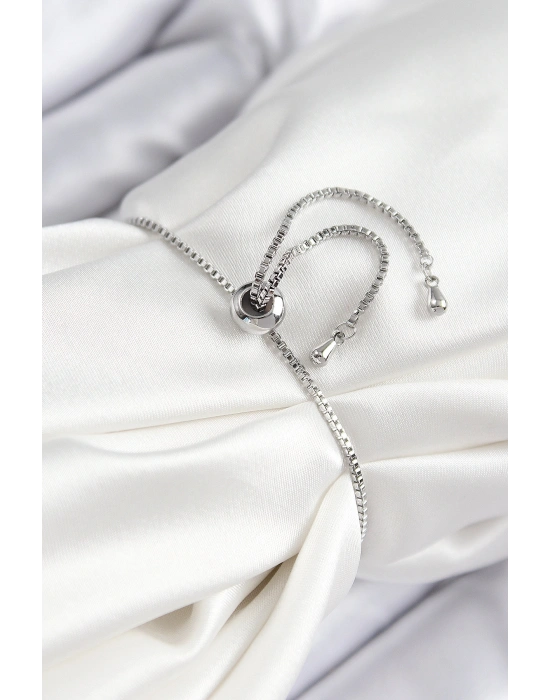 Pirinç Zirkon Taşlı Nazar Yıldız Model Gümüş Renk Asansörlü Kadın Bileklik