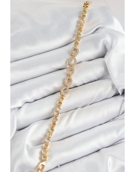 Pirinç Zirkon Taşlı Oval Model Gold Renk Kadın Bileklik