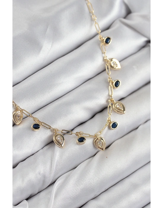 Pirinç Zirkon Taşlı Sallantılı Damla Model Gold Renk Kadın Kolye