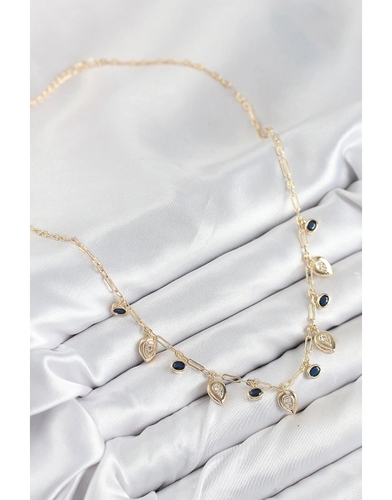 Pirinç Zirkon Taşlı Sallantılı Damla Model Gold Renk Kadın Kolye