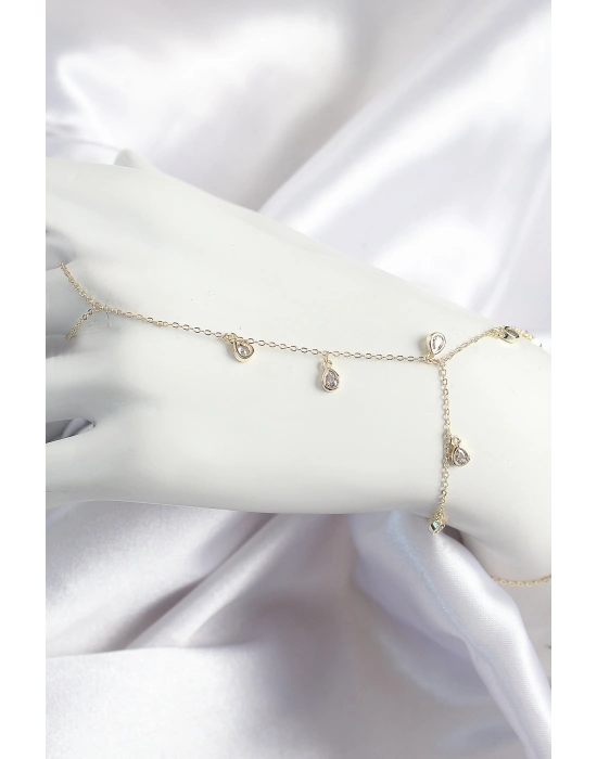 Pirinç Zirkon Taşlı Sallantılı Damla Model Gold Renk Kadın Şahmeran