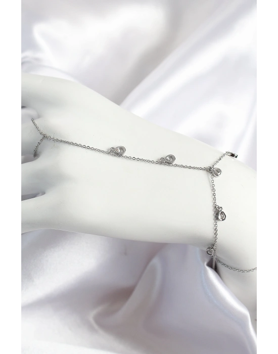 Pirinç Zirkon Taşlı Sallantılı Damla Model Gümüş Renk Kadın Şahmeran