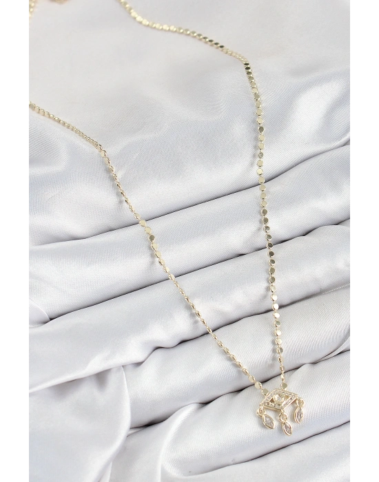 Pirinç Zirkon Taşlı Sallantılı Göz Model Ezme Zincir Gold Renk Kadın Kolye