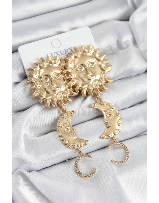 Pirinç Zirkon Taşlı Sallantılı Güneş Model Gold Renk Kadın Küpe