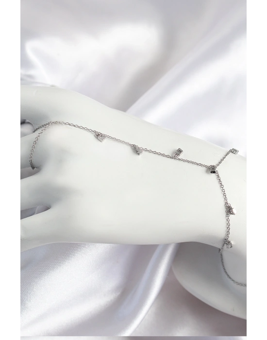 Pirinç Zirkon Taşlı Sallantılı Model Gümüş Renk Kadın Şahmeran