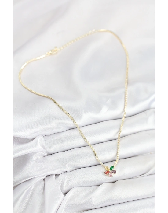 Pirinç Zirkon Taşlı Su Yolu Asorti Çiçek Model Gold Renk Kadın Kolye