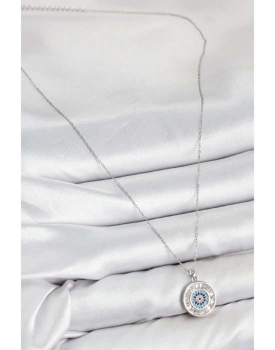 Pirinç Zirkon Taşlı Su Yolu Nazar Model Gümüş Renk Kadın Kolye