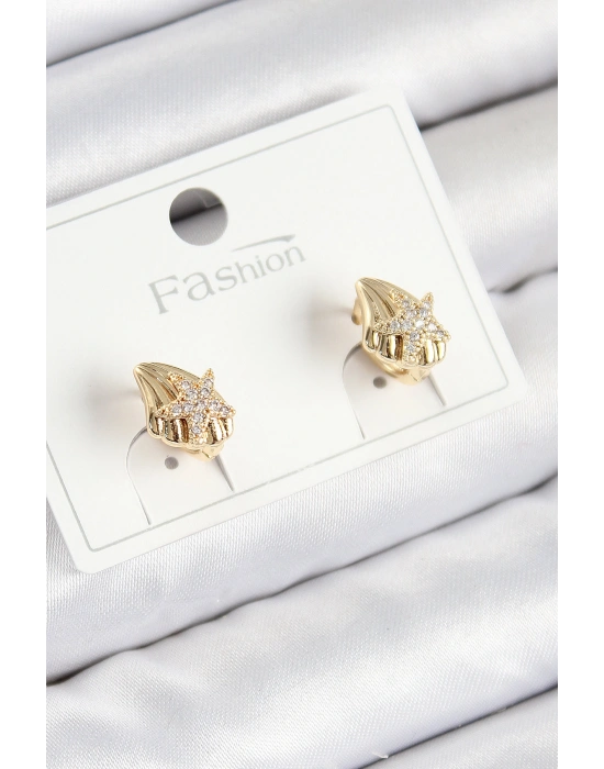 Pirinç Zirkon Taşlı Yıldız Model Gold Renk Çocuk Küpe