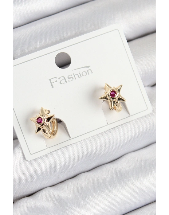 Pirinç Zirkon Taşlı Yıldız Model Gold Renk Çocuk Küpe