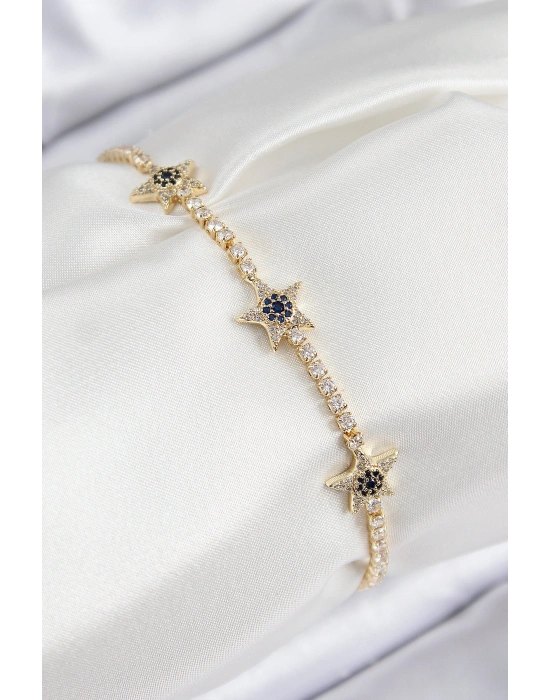 Pirinç Zirkon Taşlı Yıldız Model Gold Renk Kadın Bileklik