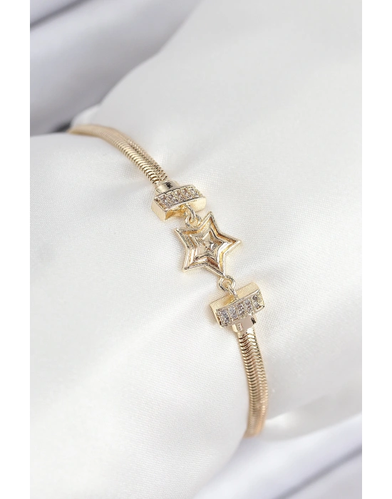 Pirinç Zirkon Taşlı Yıldız Model Gold Renk Kadın Bileklik