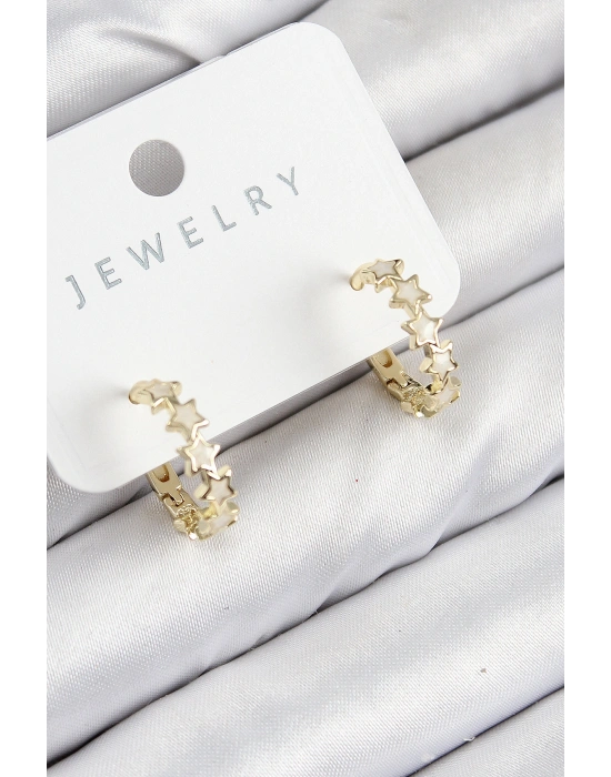 Pirinç Zirkon Taşlı Yıldız Model Gold Renk Kadın Küpe