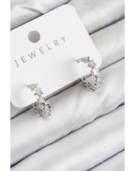 Pirinç Zirkon Taşlı Yıldız Model Gümüş Renk Kadın Küpe