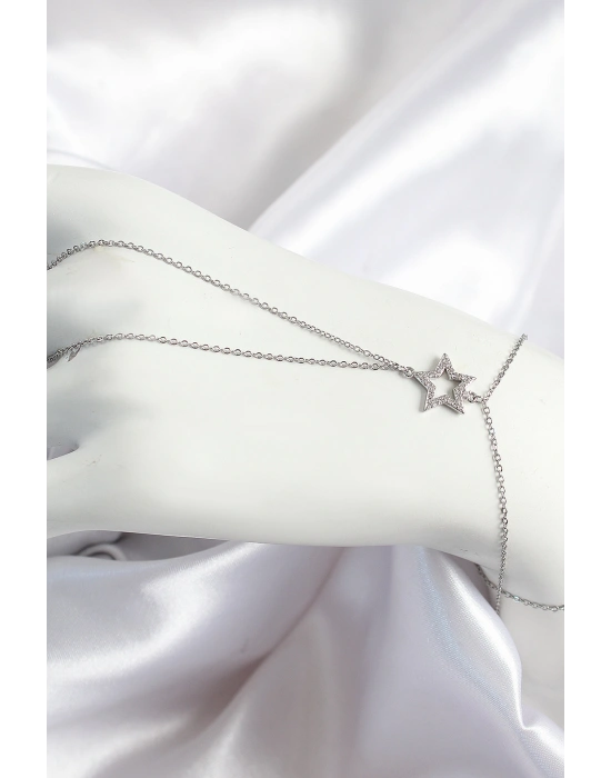 Pirinç Zirkon Taşlı Yıldız Model Gümüş Renk Kadın Şahmeran