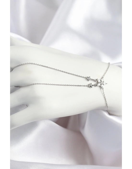 Pirinç Zirkon Taşlı Yıldız Model Gümüş Renk Şahmeran