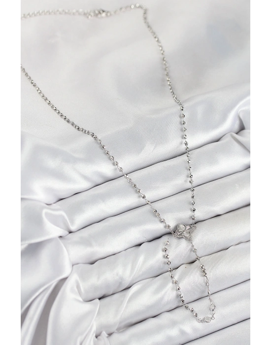 Pirinç Zirkon Taşlı Yonca Model Gümüş Renk Kadın Y Kolye