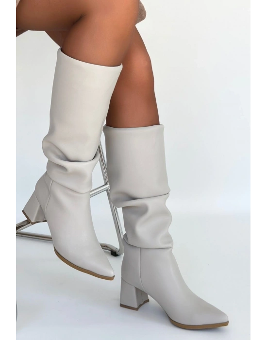 Pitay Bej Cilt Topuklu Çizme