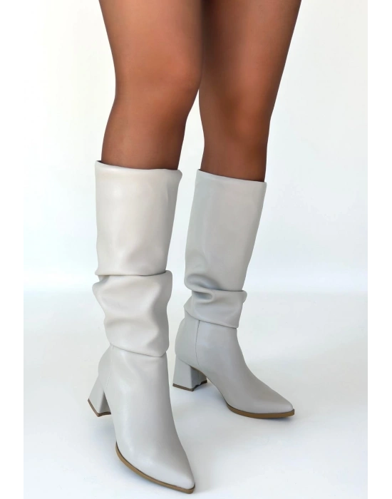 Pitay Bej Cilt Topuklu Çizme